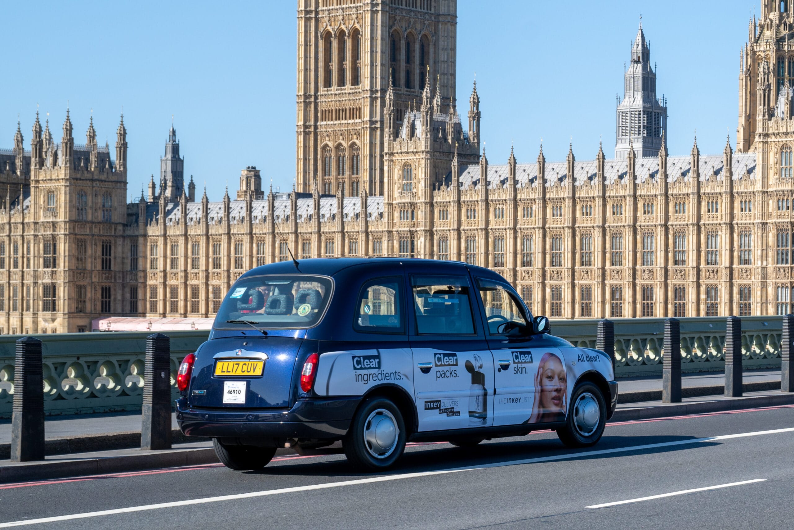 An example of a taxi advertising campaign in central London for The Inkey List.